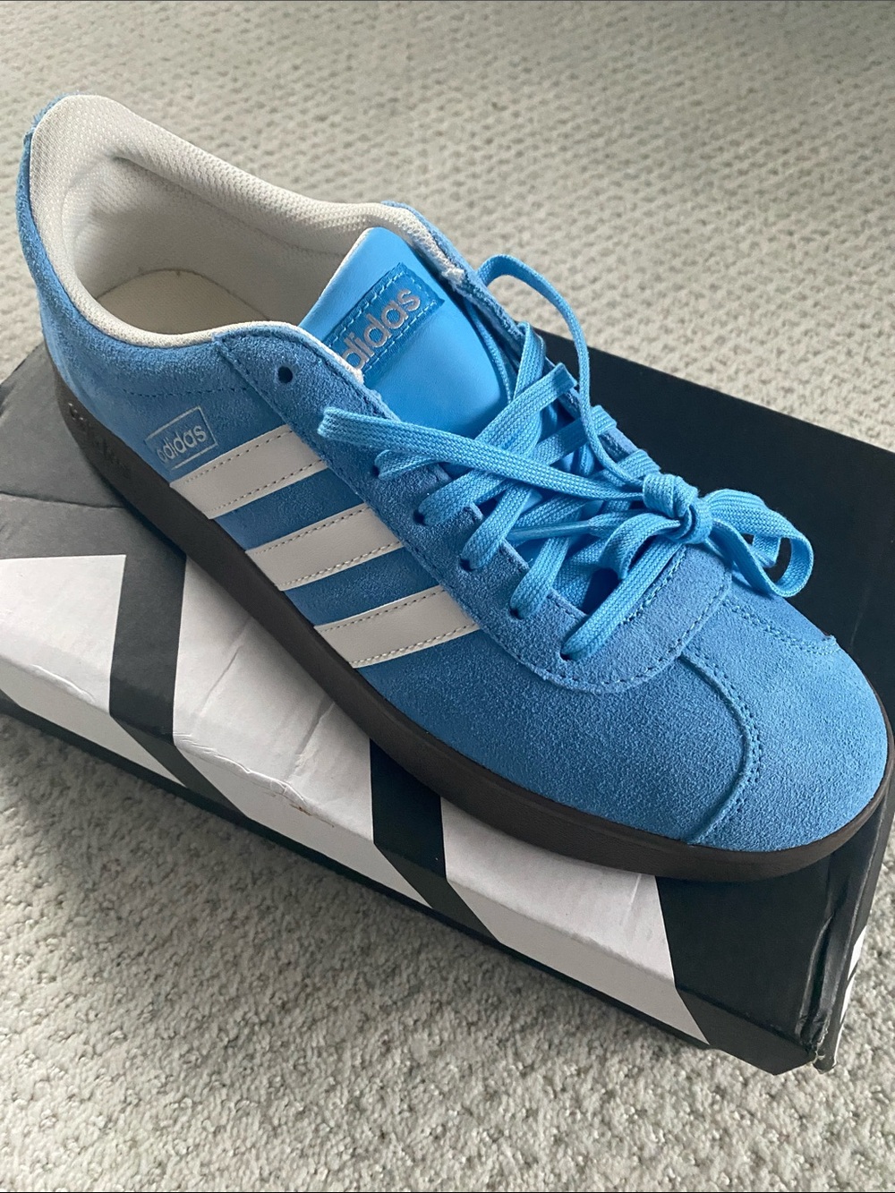 adidas VL Court 2.0 Suede Athletic Sneakers in Light Blue and White